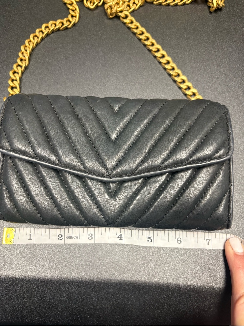 Vince Camuto Black Quilted Chevron Crossbody with Gold Chain